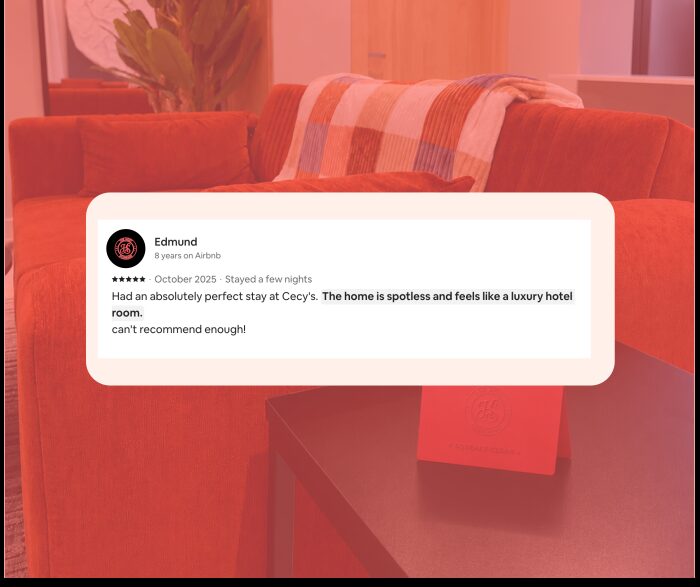 Five-star Airbnb guest review praising cleanliness