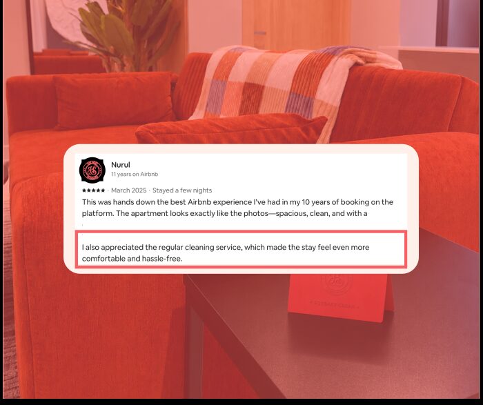 Five-star Airbnb guest review praising cleanliness