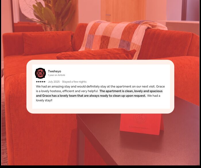 Five-star Airbnb guest review praising cleanliness