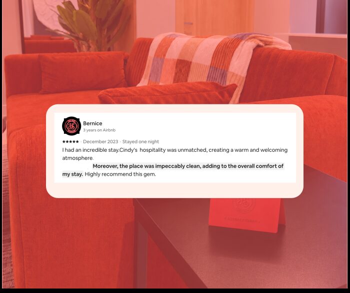 Five-star Airbnb guest review praising cleanliness
