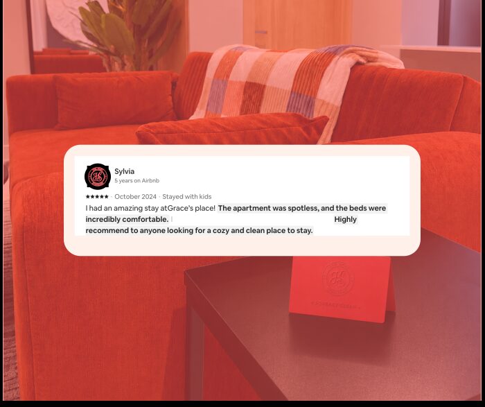 Five-star Airbnb guest review praising cleanliness