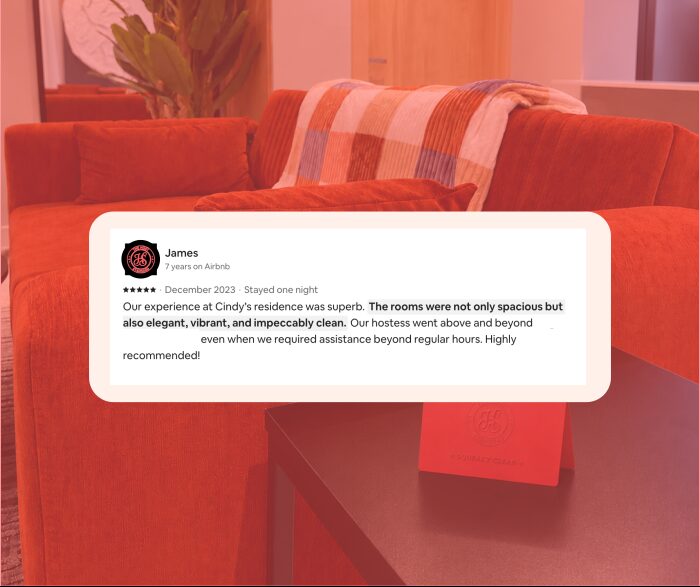 Five-star Airbnb guest review praising cleanliness